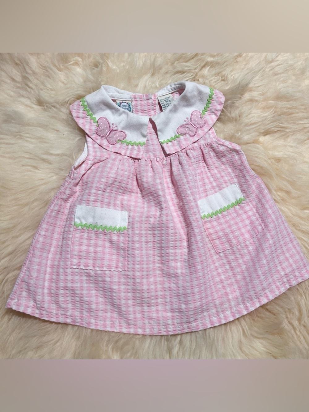 Vintage Little Lindsey Pink Gingham Baby Dress with Butterfly Collar